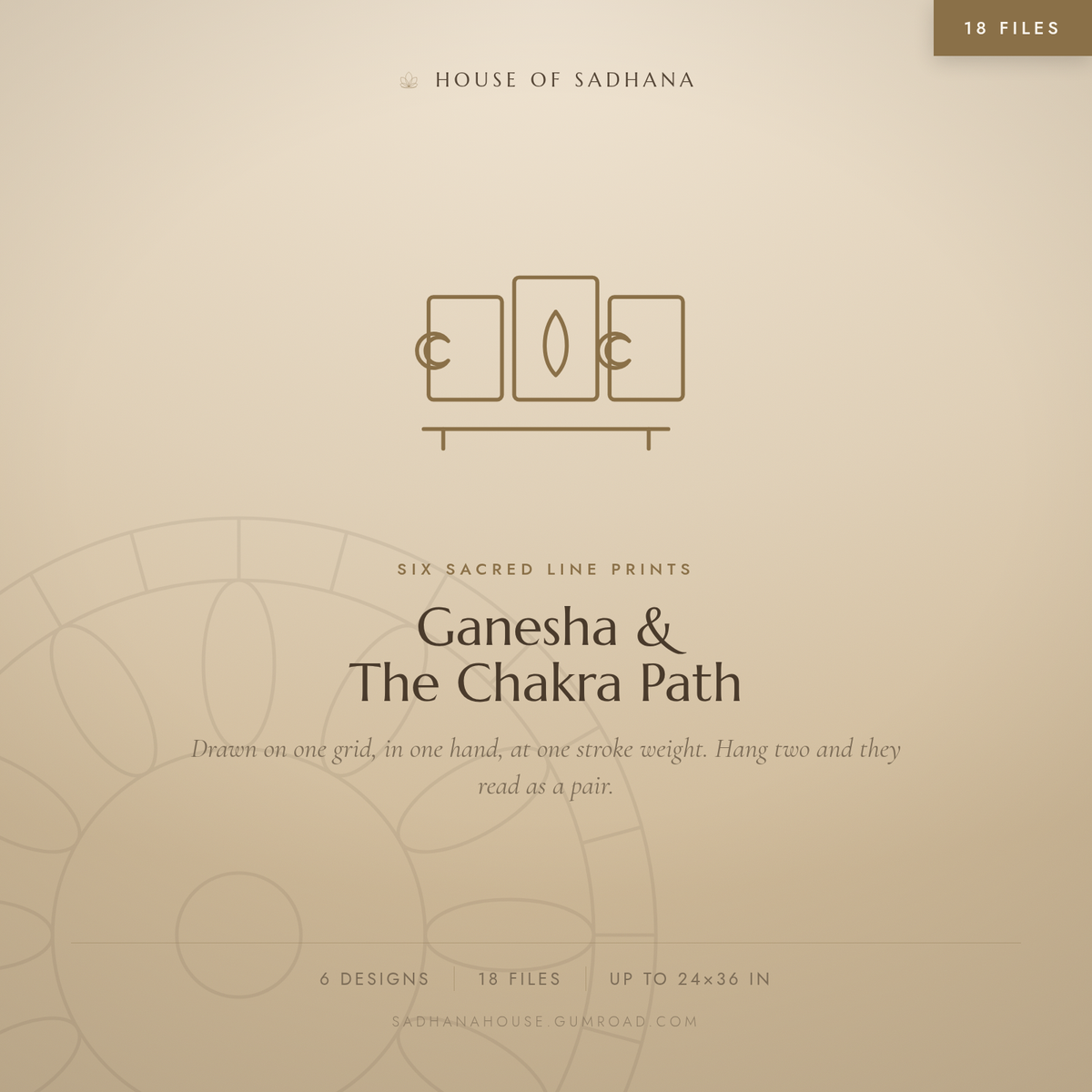 Ganesha & The Chakra Path — 6 Sacred Line Prints, Printable Wall Art + Phone Wallpapers